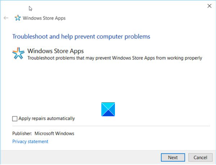 Outil de dépannage des applications du Windows Store
