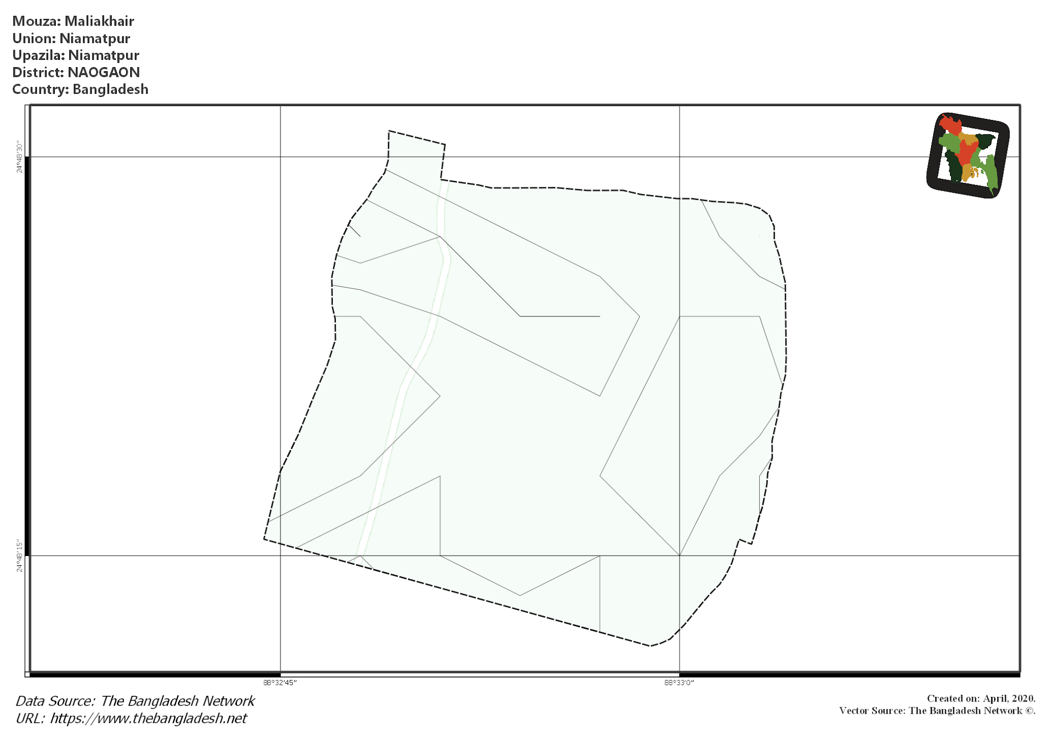 Map of Maliakhair Mouza of Niamatpur Upazila, NAOGAON, Bangladesh.