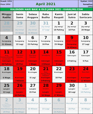Kalender hari baik april 2021
