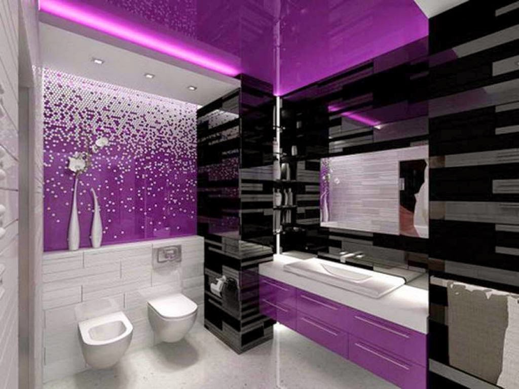 Baño color violeta y negro - Colores en Casa