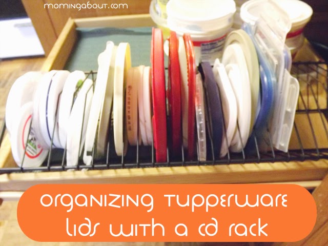 Moming About: Organizing Your Tupperware Lids with a CD Rack