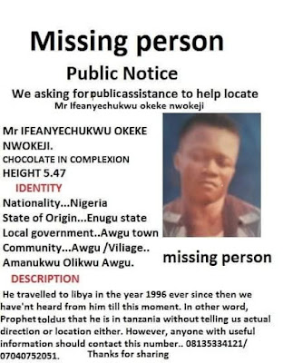 Nigerian Family Seeks Public help To Locate Their Son Who Travelled To Libya Since 1996
