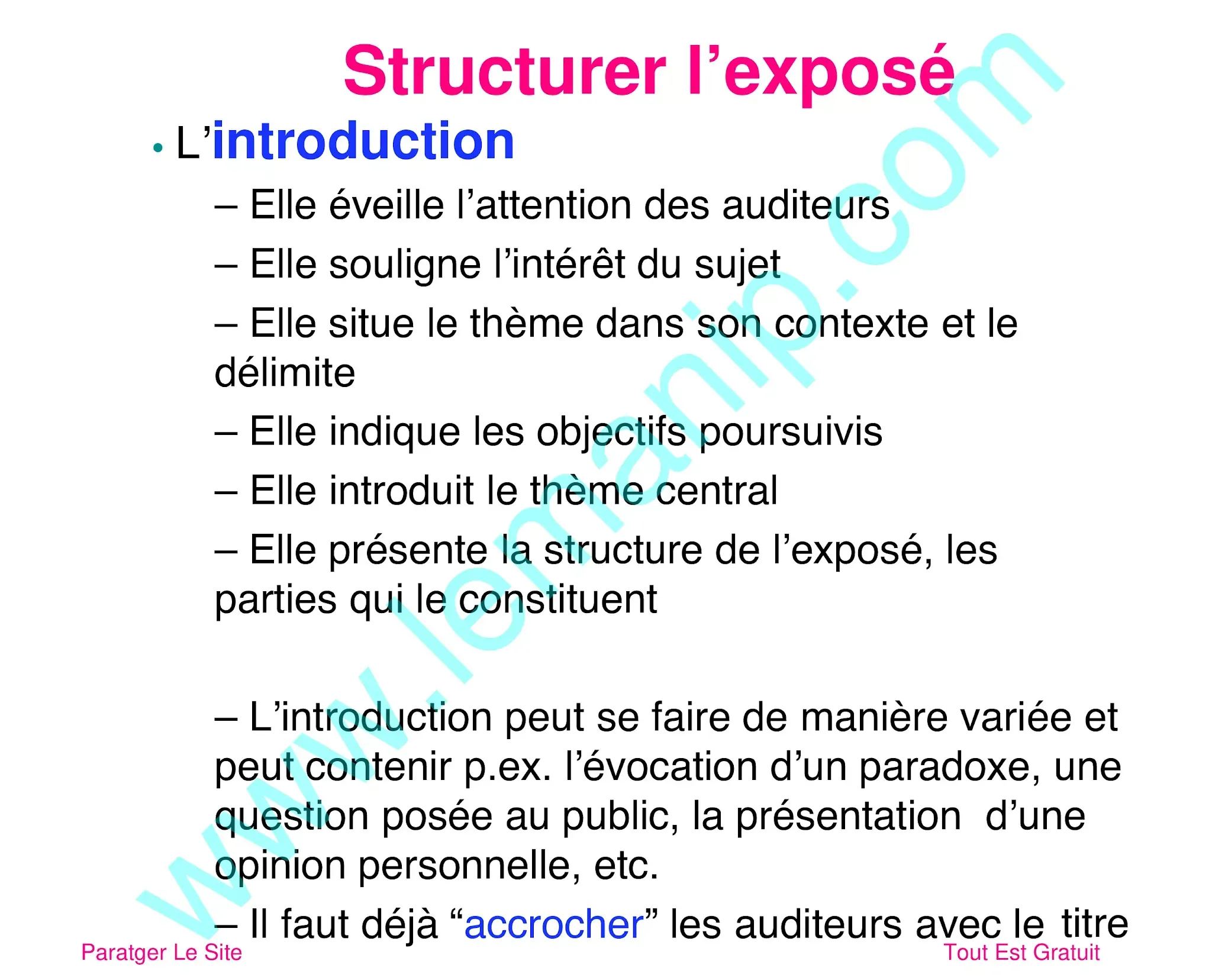 Structurer l’exposé