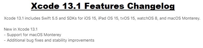 Xcode 13.1 Features