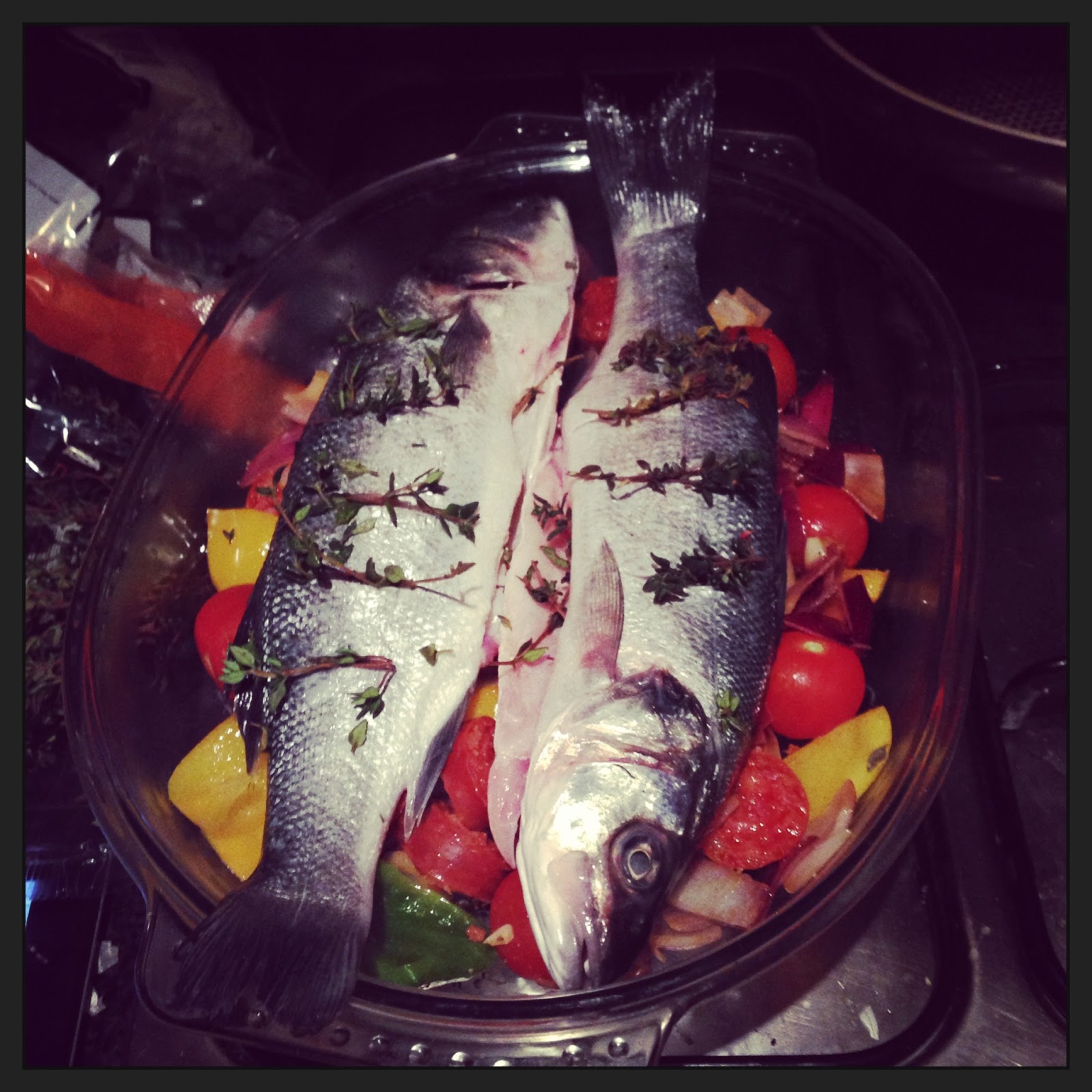 yorkiestyles James Martin's Roasted Sea Bass with Chorizo, red onion