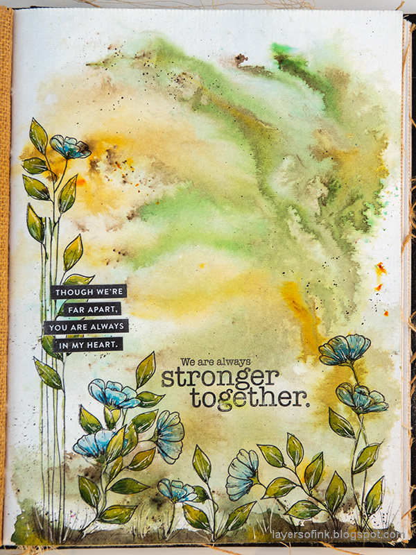 Layers of ink - Wildflower Art Journal Page with watercoloring and stamping, by Anna-Karin Evaldsson.