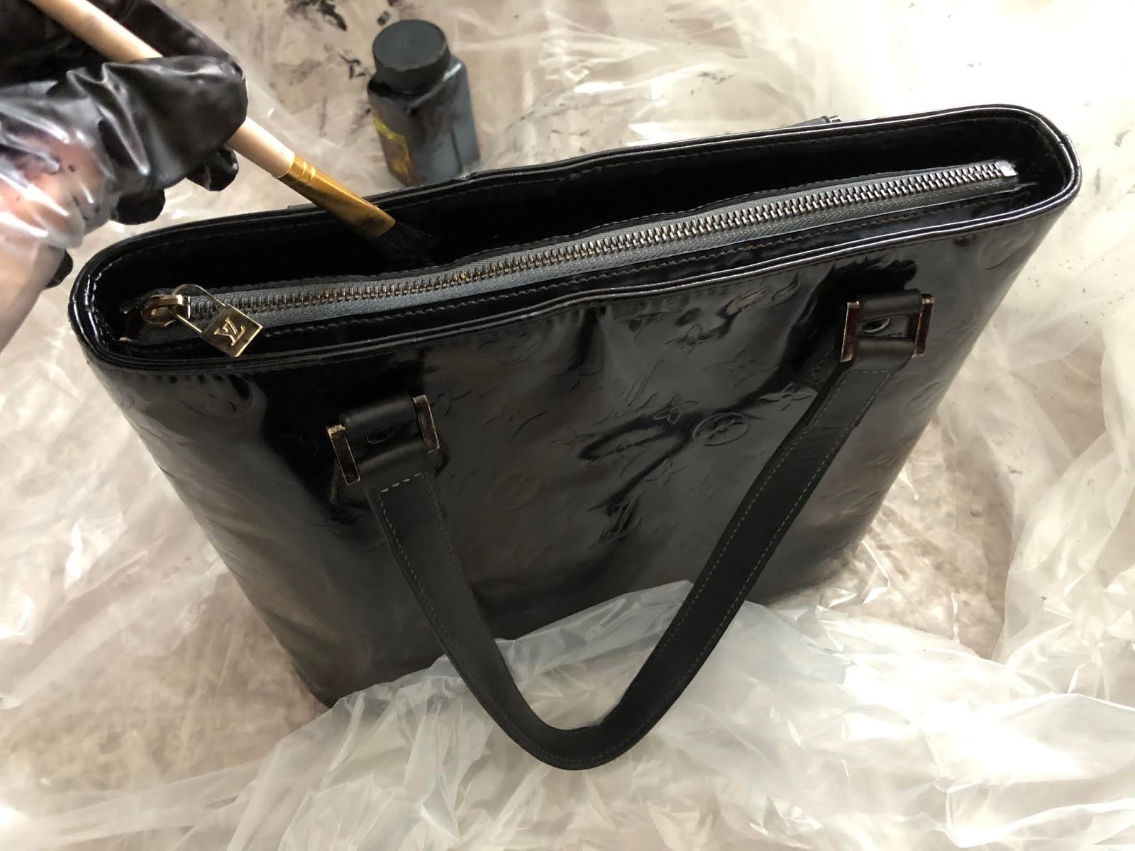 Black Beauty to Dye for - LV Vernis Lexington bag dyed using Fiebing