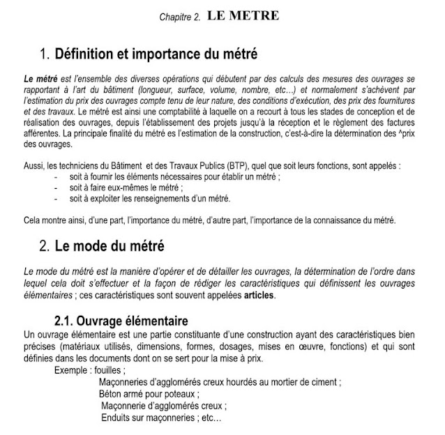 les étapes de réalisation de métré bâtiment et génie civil.