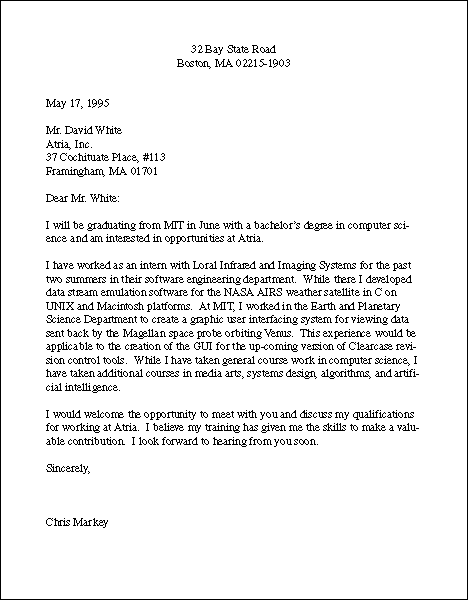 Writing A Cover Letter For Business Job Sample Letter