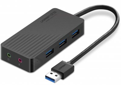 UGREEN USB 3.0 Hub 3 Ports USB Carte Son 2 en 1 Adaptateur Audio Stéréo Externe