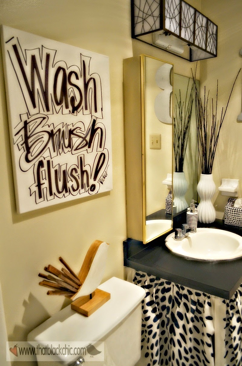 What's black, white and a touch of Teal? Mori's bathroom makeover