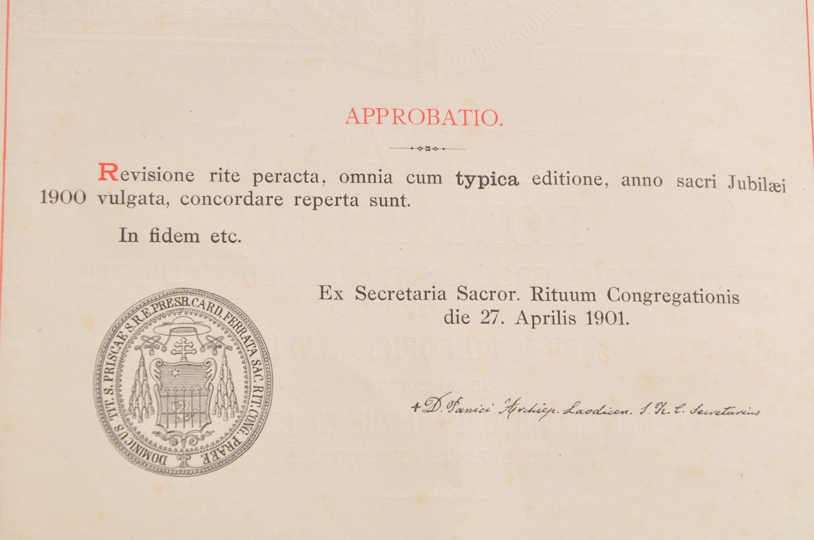 Orbis Catholicus Secundus Quick Question What Does "In fidem etc