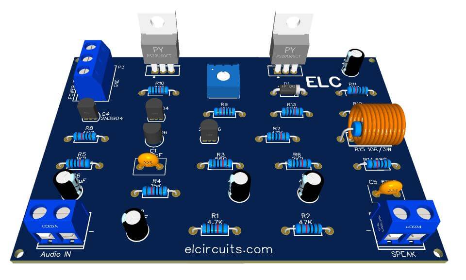 50W RMS Audio Amplifier with IRF530 and IRF9530 Mosfet + PCB