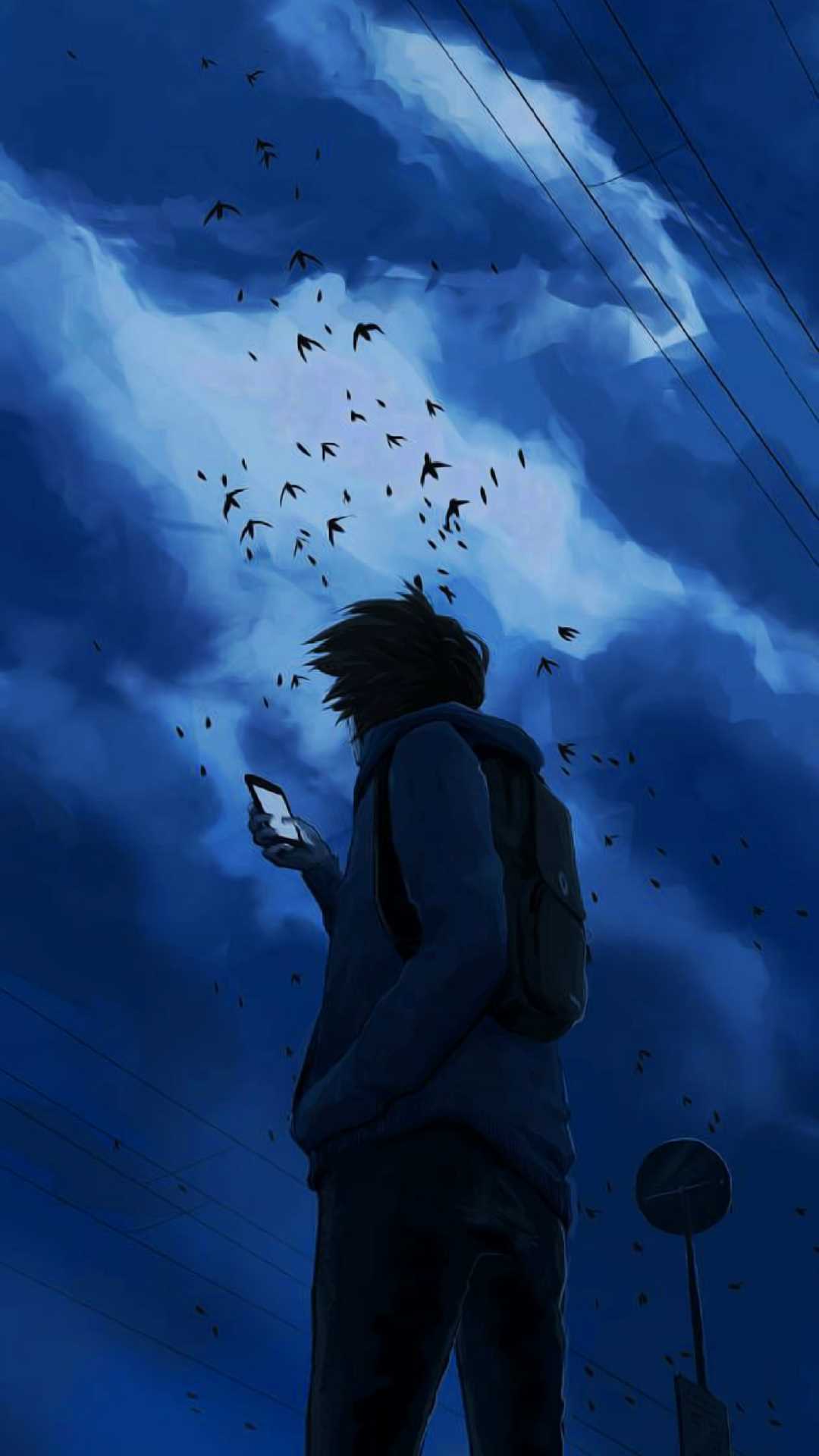 Anime Boy Alone Night Stars Scenery 4K Phone iPhone Wallpaper 824a