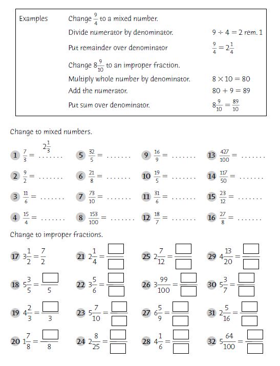Easy fraction sheets picture