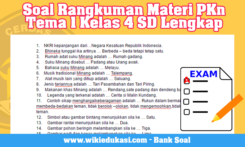 Soal Rangkuman Bahan Pkn Tema 1 Kelas 4 Sd Lengkap Idn Paperplane