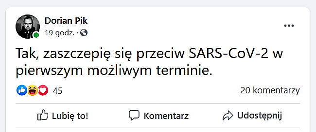 Radny Pik: - Zaszczepię się przeciw SARS-CoV-2