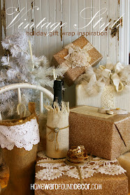 burlap, sweaters, vintage trims, vintage style, dollar tree, gift wrapping, Christmas gifts