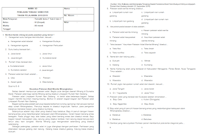 Soal UTS/PTS Kelas 4 SD/MI: Tema 7 Subtema 2-3