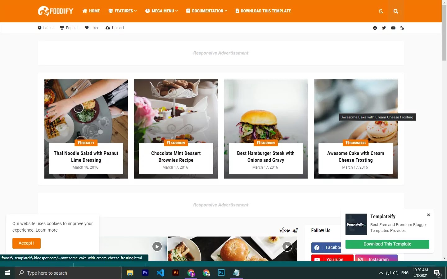 300+ Professional Blogger Templates - Amp, SEO Friendly, Responsive, and Fast Loading Template Foodify Elegant Food & Restaurant Blogger Template