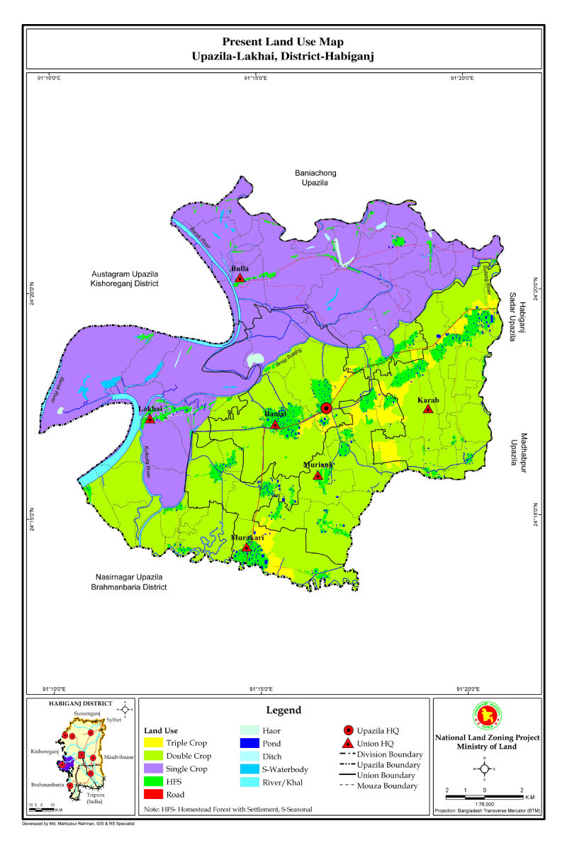 Lakhai Upazila Mouza Map Habiganj District Bangladesh