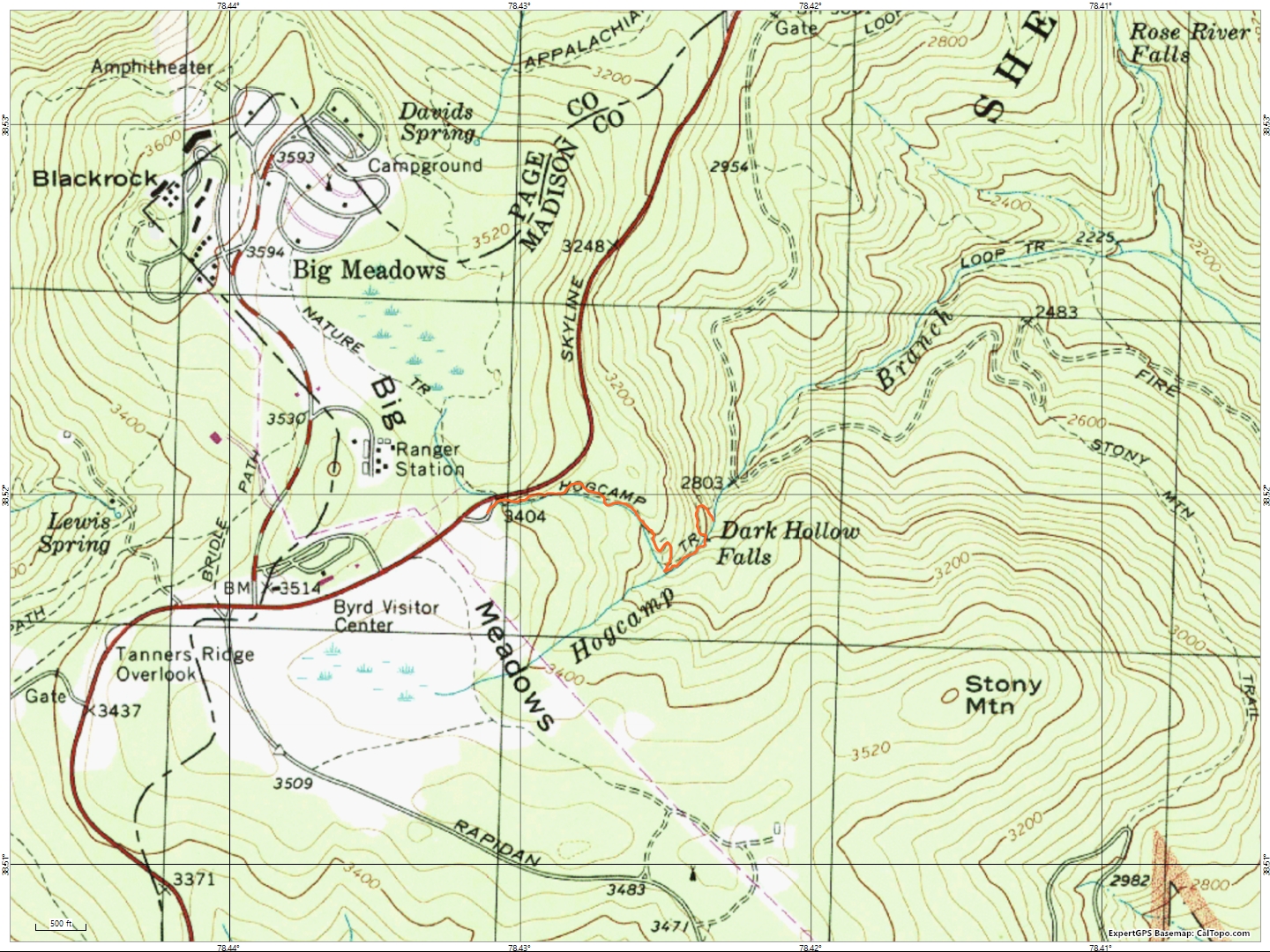 Shenandoah National Park Topographic Map American Travel Journal: Dark Hollow Falls Trail - Shenandoah National Park