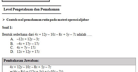 21 Contoh Soal Aljabar Kelas Vii Kumpulan Contoh Soal