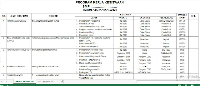 Download Program Kerjan Dan Jadwal Kesiswaan Smp Tahun Pelajaran 2019 2020