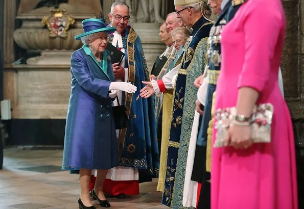 Countess Sophie wore Suzannah Wave Textured Stripe Dress, Meghan Markle wore Dior navy fit and flare dress with bateau neckline. Kate Middleton