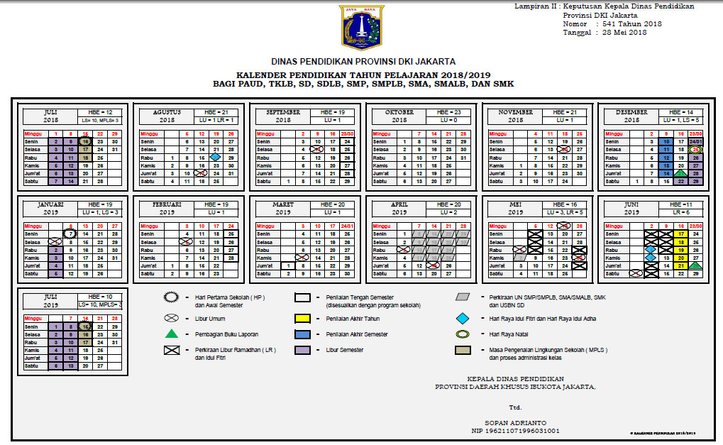 Gambar kalender pendidikan tahun ajaran baru 2018 2019
