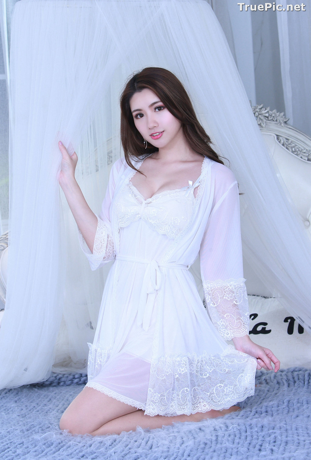 Image Taiwanese Model - 張倫甄 - Lovely and Beautiful White Sleepwear - TruePic.net - Picture-3