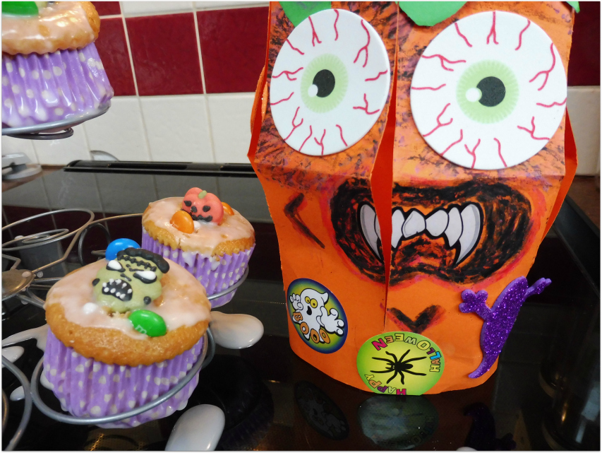 Halloween Cupcakes decorated with M&Ms