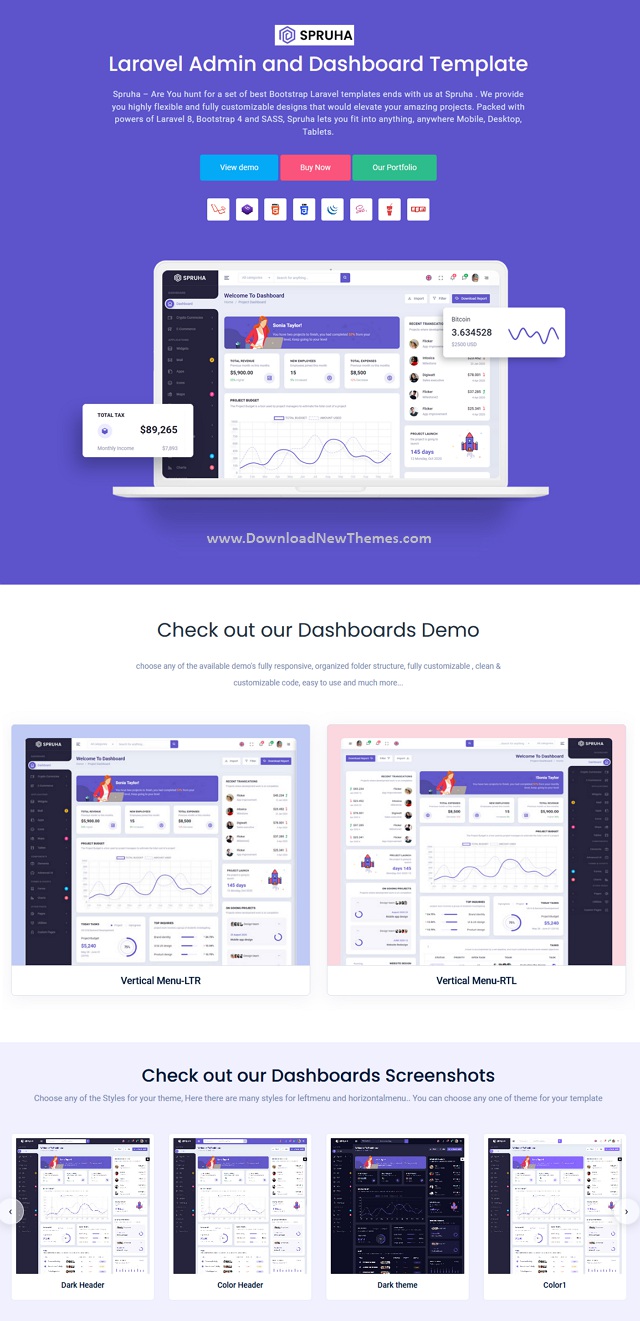Spruha Laravel Admin and Dashboard Template Download New Themes