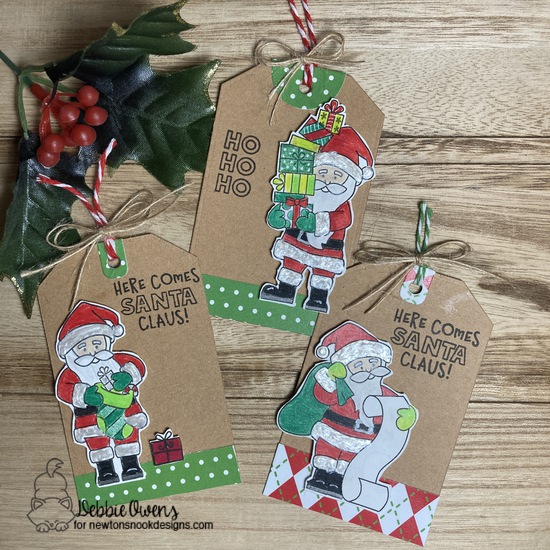 Holiday tags by Debbie features Dear Santa, Meowy Christmas, and Fancy Edges Tags by Newton's Nook Designs; #inkypaws, #newtonsnook, #holidaytags
