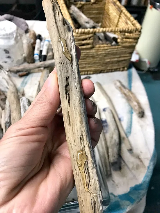 Driftwood stick with hot glue