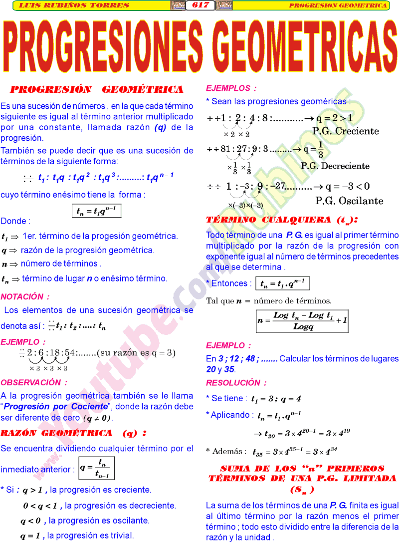 PROGRESIONES GEOMÉTRICAS PROBLEMAS RESUELTOS ÁLGEBRA PRE RUBIÑOS PDF
