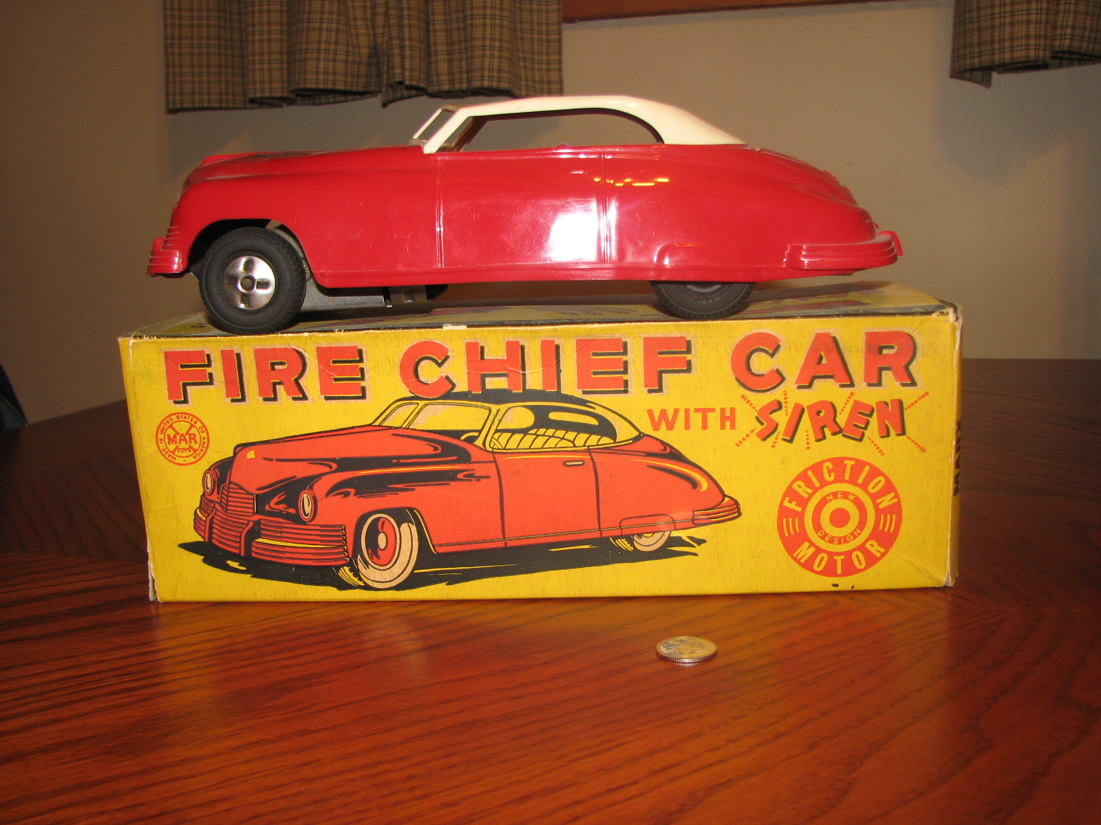 Memories Of The Past MARX FRICTION FIRE CHIEF CAR, VINTAGE TOY