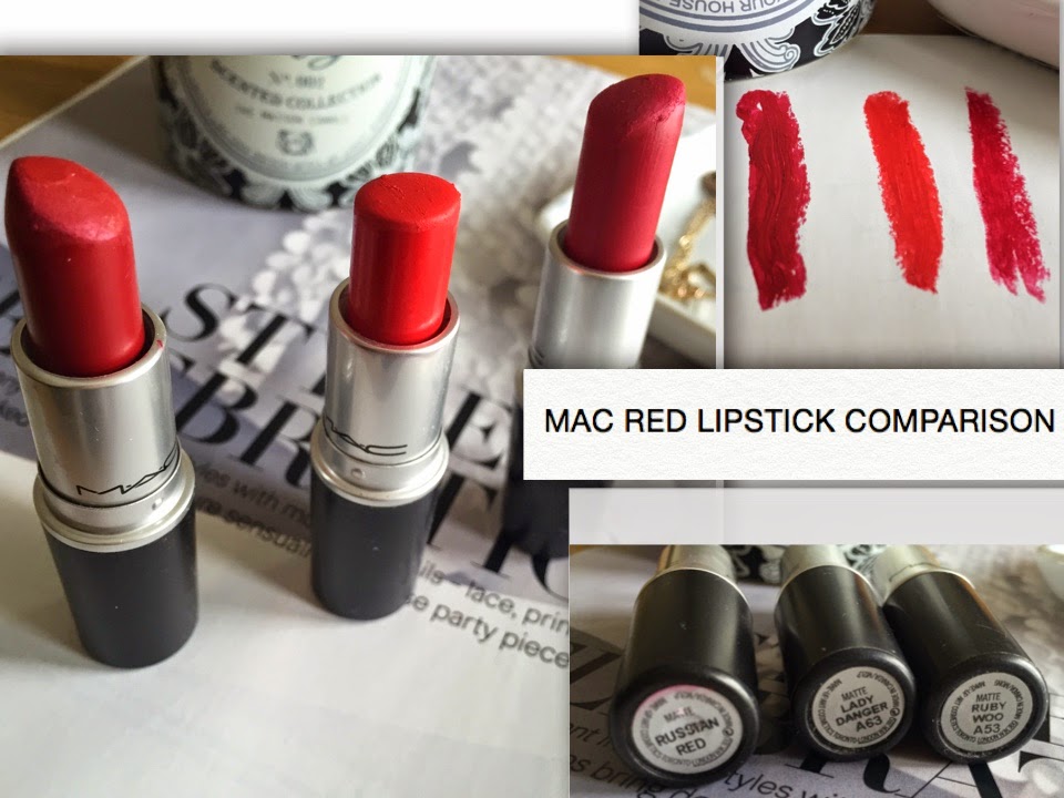 MAC Red Lipstick Comparisons Russian Red vs. Lady Danger vs. Ruby Woo