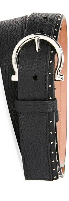 Salvatore Ferragamo Men's Studded Leather Gancio-Buckle Belt