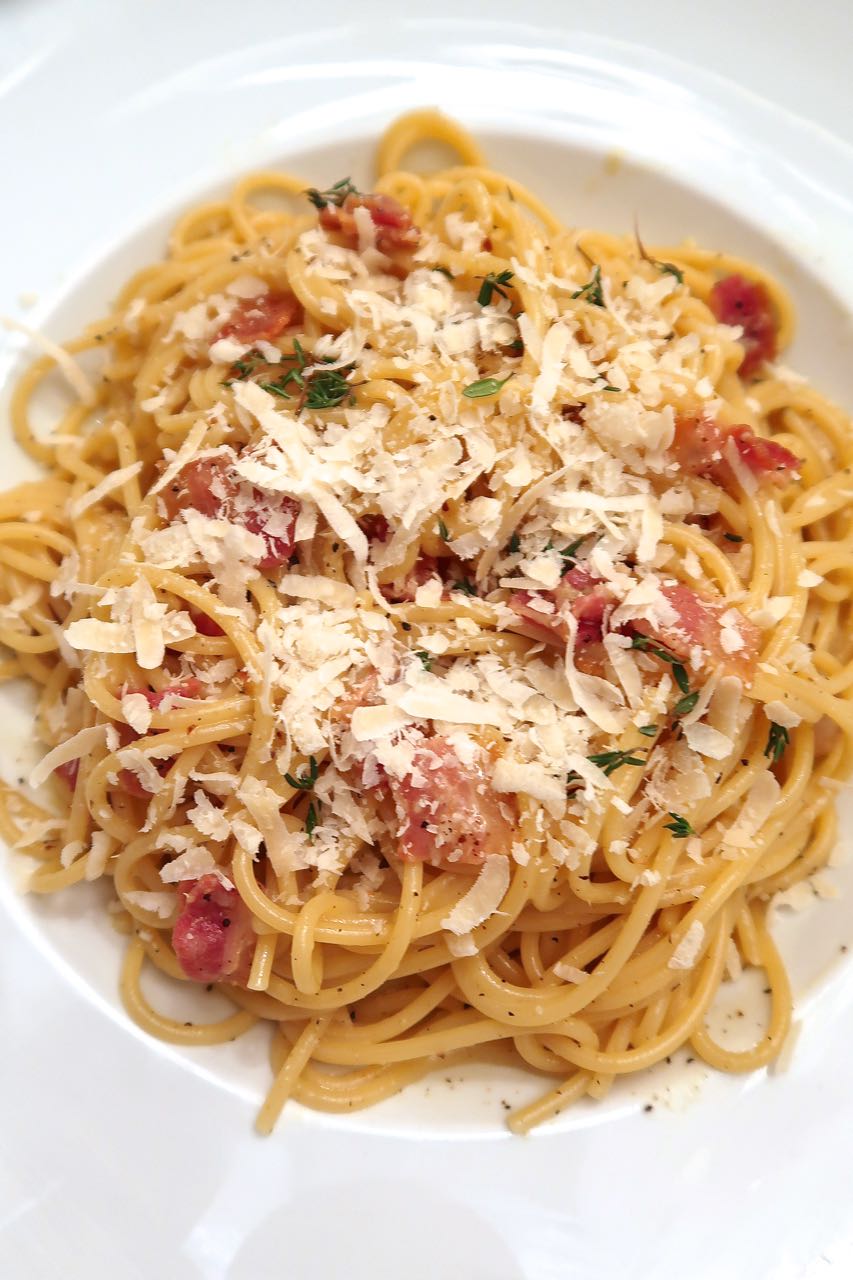 Scrumpdillyicious Creamy Carbonara with Pancetta & Parmigiano