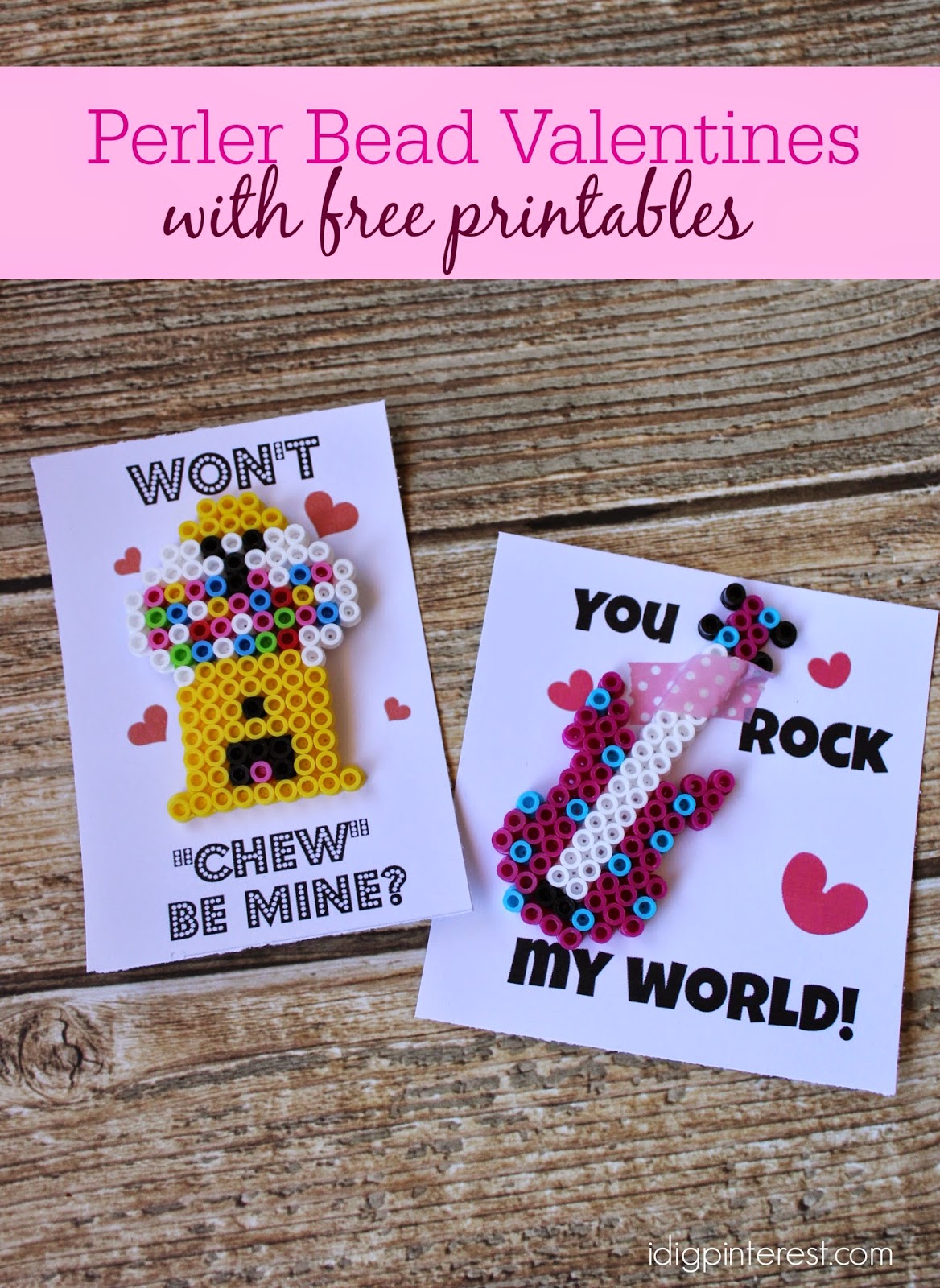 Perler Bead Valentines with Free Printables - I Dig Pinterest
