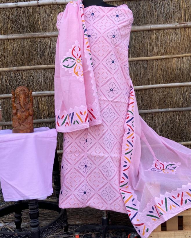 Applique dress materials with embroidery