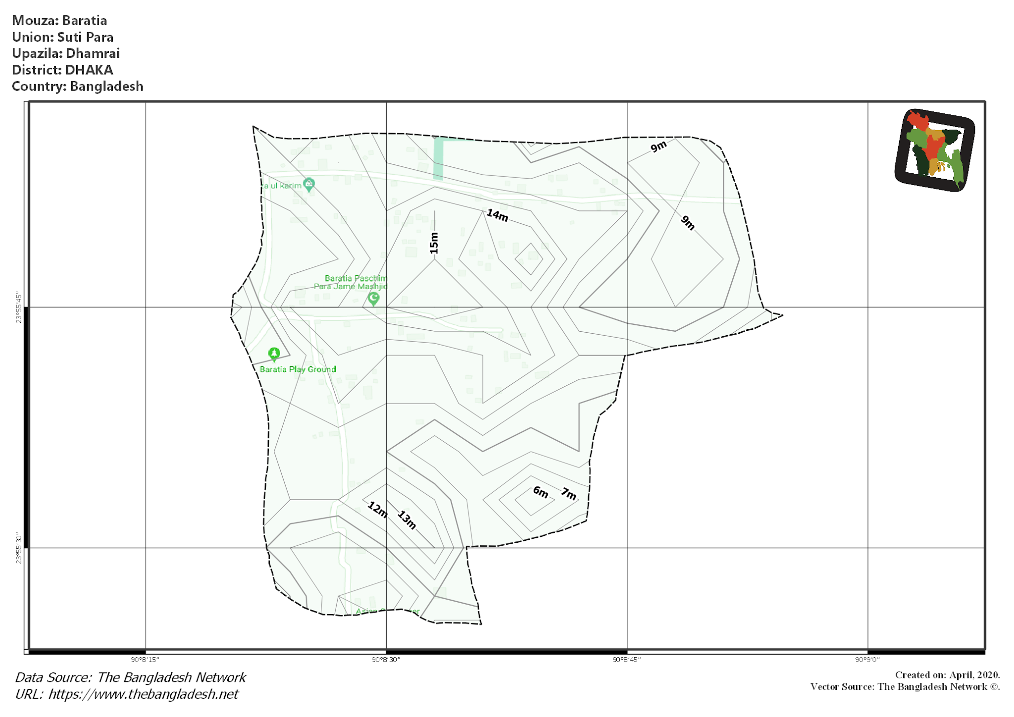 Map of Baratia Mouza of Dhamrai Upazila, DHAKA, Bangladesh.