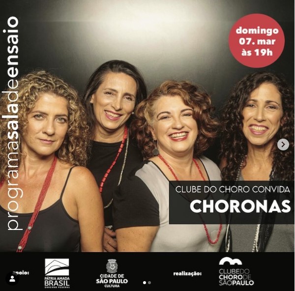 Clube do Choro de Belo Horizonte Choronas abrem a programação de março do Sala de ensaio.