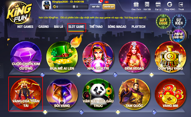 Hướng dẫn chơi Slot game Vàng Thần Tài Kingfun (Giao diện cũ)