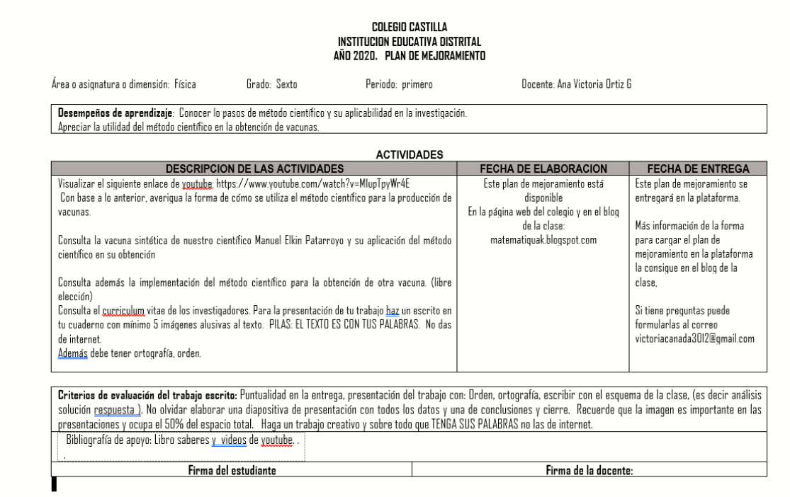 Física de sexto grado PLAN DE MEJORAMIENTO DE FÍSICA SEXTO GRADO