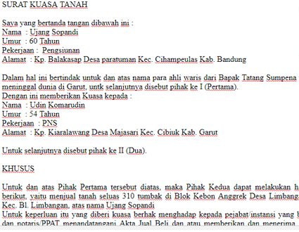 Contoh Surat Kuasa Tanah Yang Baik Dan Benar