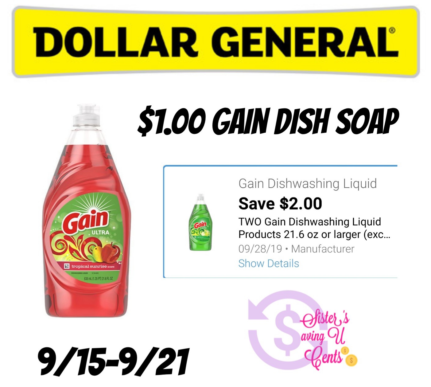 1 Gain Dish Soap At Dollar General