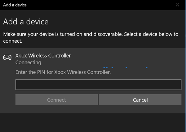 무선 Xbox One 컨트롤러에는 Windows 10용 PIN이 필요합니다.