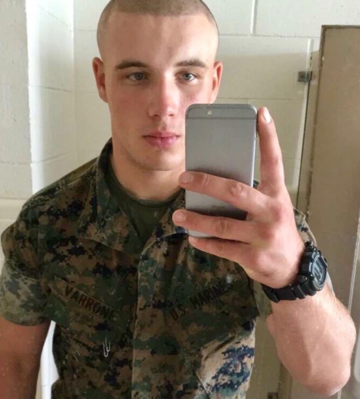 bald-handsome-male-us-marine-uniform-young-soldier-selfie